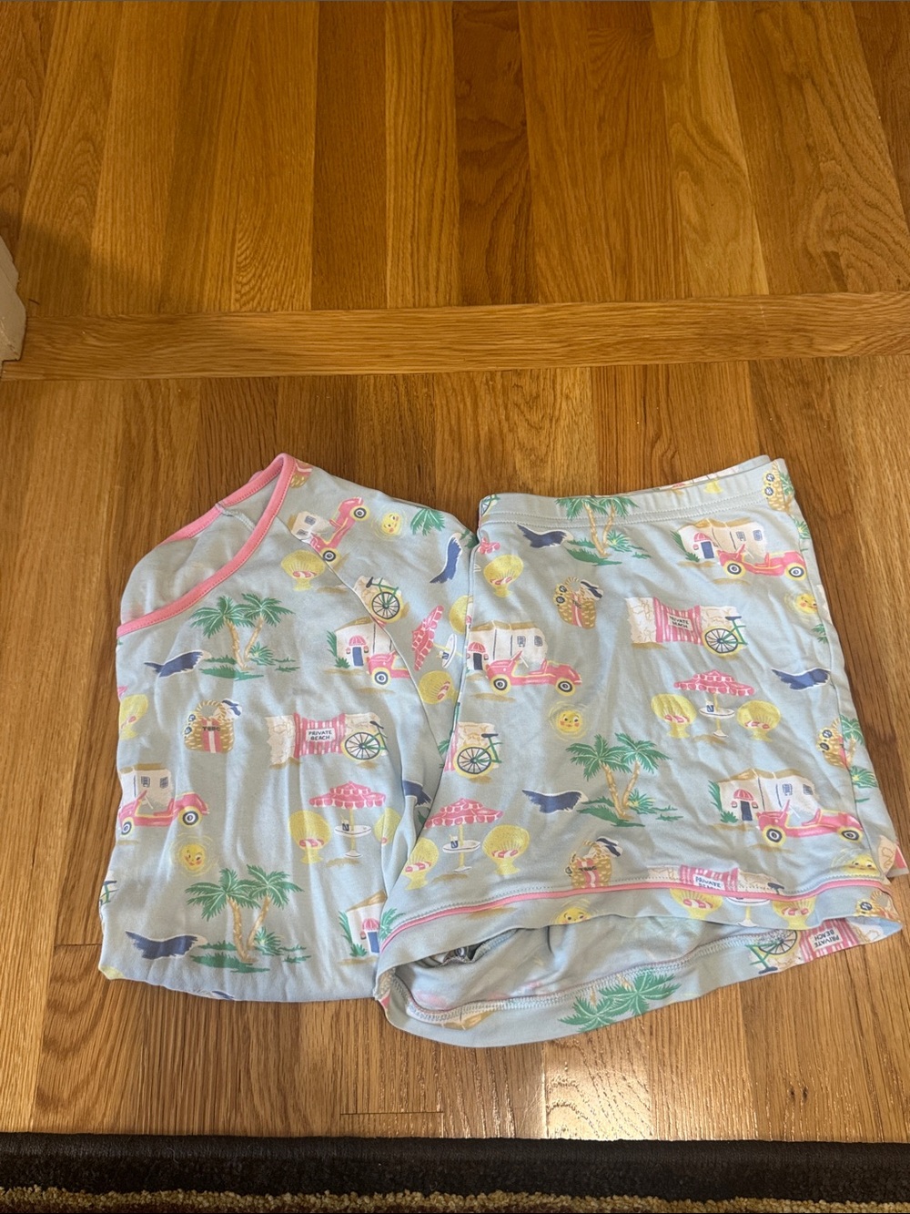 Beaufort Bonnet Women’s Light Blue Tropical Print Pajama Set with Pink Trim